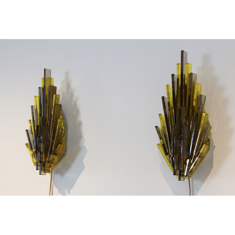 Pair of Lyskjaer Belysning wall lamps in acrylic, Claus BOLBY - 1960s
