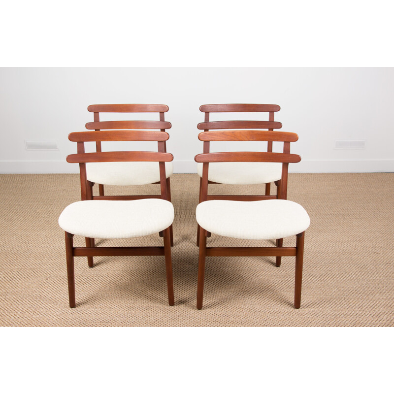 Série de 4 chaises vintage Danoises Teck et tissu par Poul Volther 1960