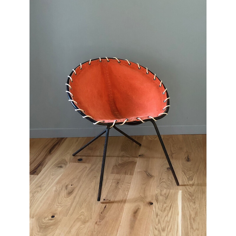 Pair of small 1950's vintage metal tubular armchairs