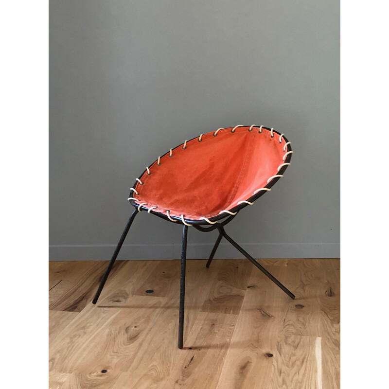 Pair of small 1950's vintage metal tubular armchairs