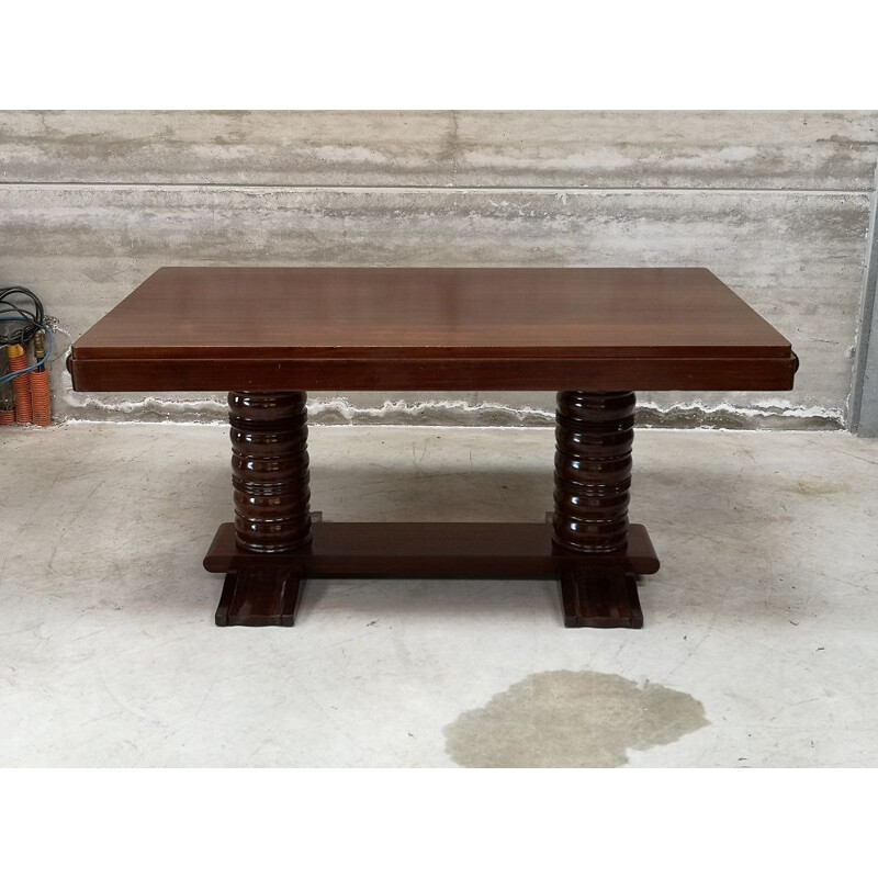 Vintage mahogany table desk Gaston Poisson art deco 1940