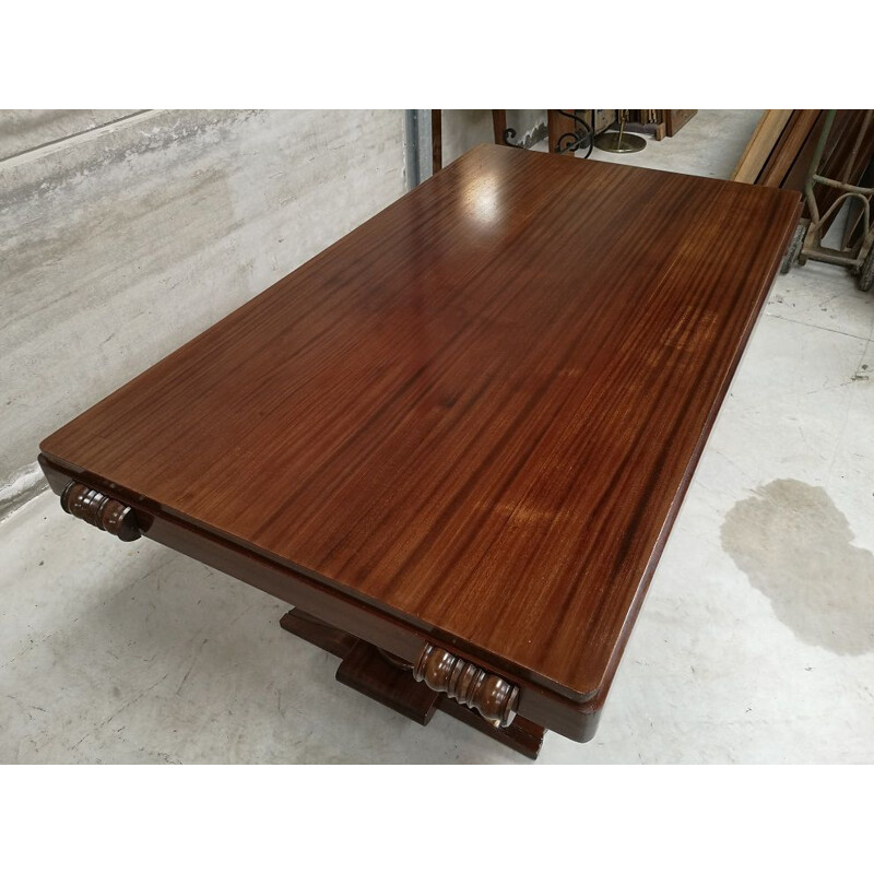 Vintage mahogany table desk Gaston Poisson art deco 1940