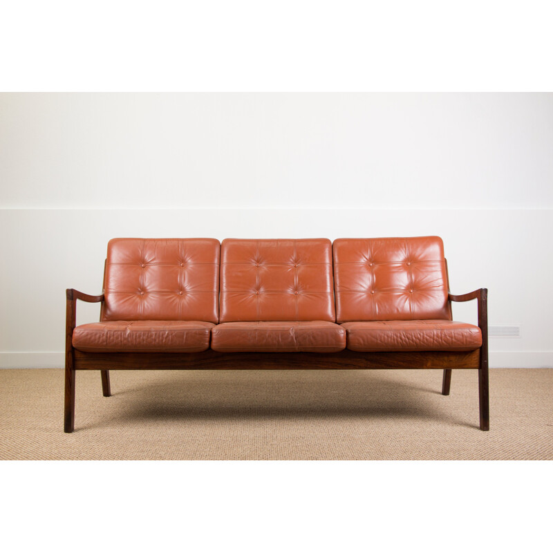 Rio Rosewood and Leather Danish Sofa mid century by Ole Wanscher