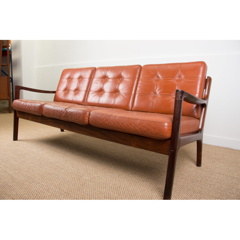 Rio Rosewood and Leather Danish Sofa mid century by Ole Wanscher