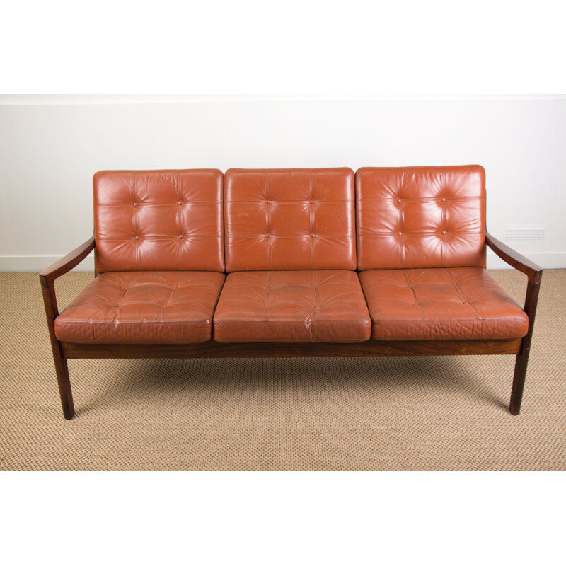 Rio Rosewood and Leather Danish Sofa mid century by Ole Wanscher