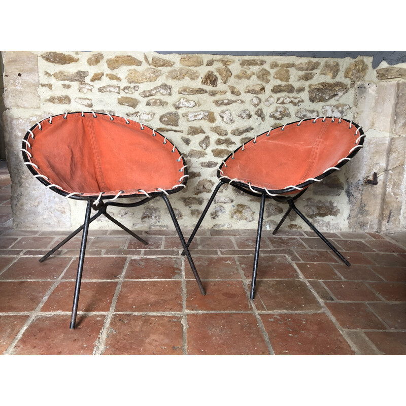 Pair of small 1950's vintage metal tubular armchairs