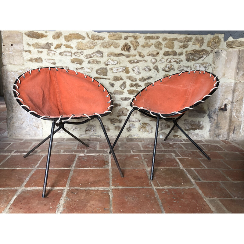 Paire de petit fauteuils vintage métal tubulaire 1950