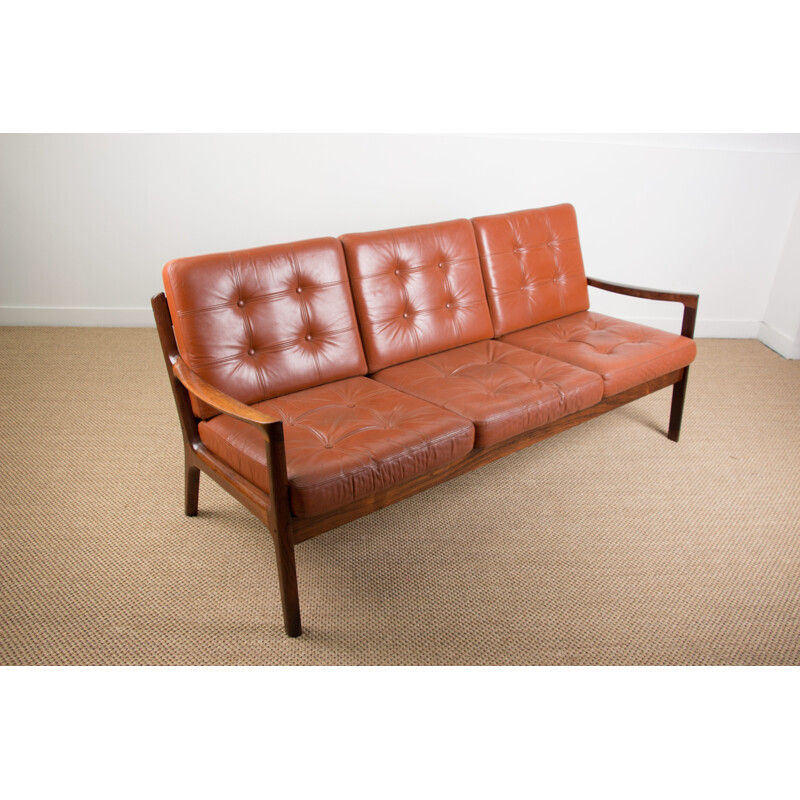 Rio Rosewood and Leather Danish Sofa mid century by Ole Wanscher