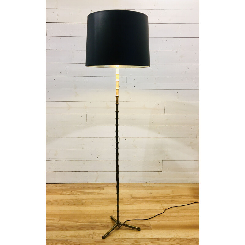 Vintage gilt bronze Bamboo floor lamp Maison Baguès france c. 1950