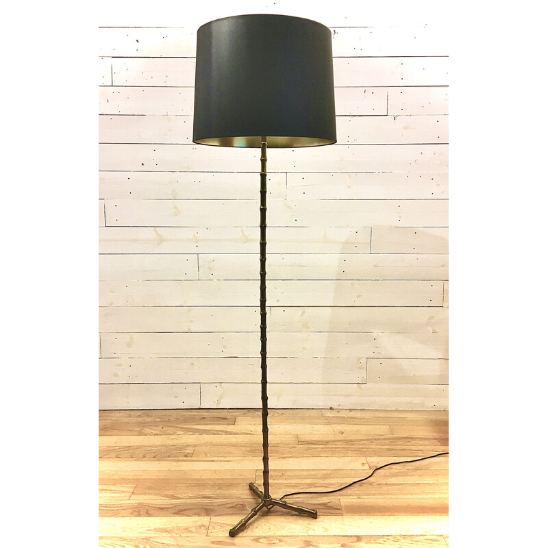 Lampadaire vintage Bambou en bronze doré  Maison Baguès france c. 1950