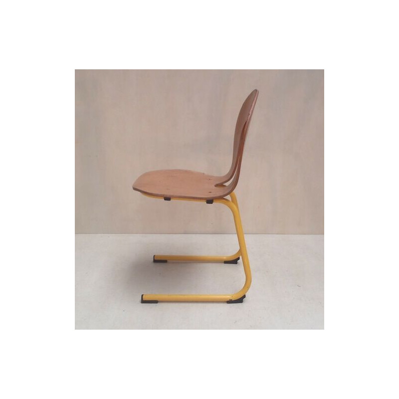 Chaise vintage à repas en métal tubulaire laqué jaune 1970