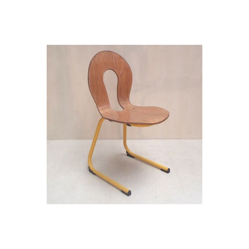 Dining chair Vintage yellow lacquered tubular metal 1970