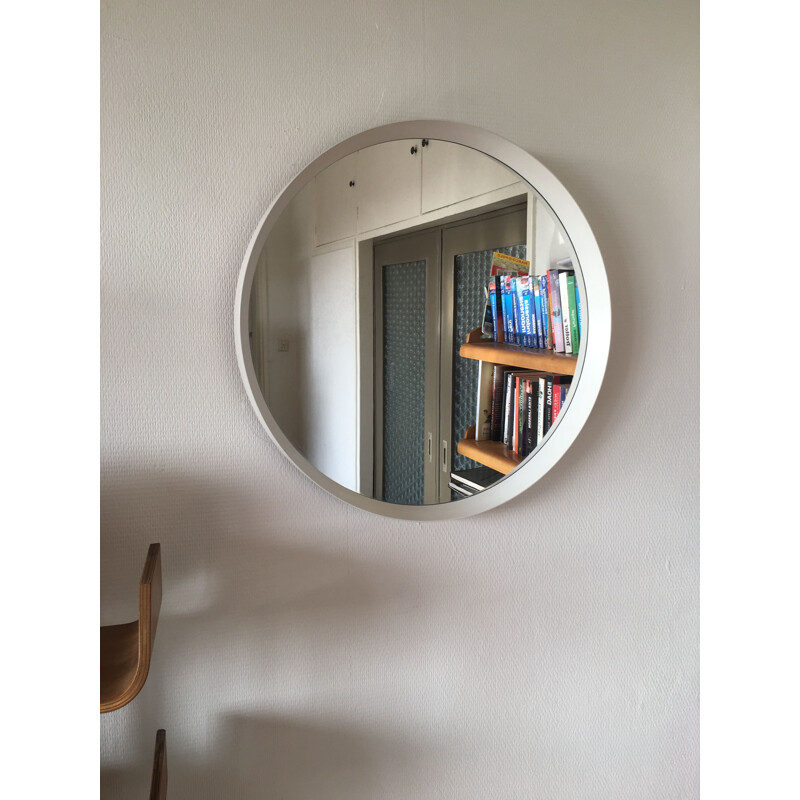 Vintage white Scandinavian Round Mirror, 1960s