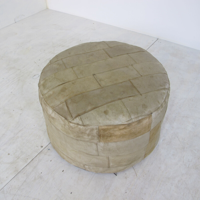 Pouf vintage en cuir patchwork, 1960