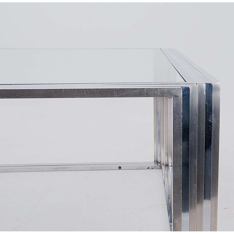 Large Vintage Coffee Table in Chrome and Brass by Romeo Rega, 1970