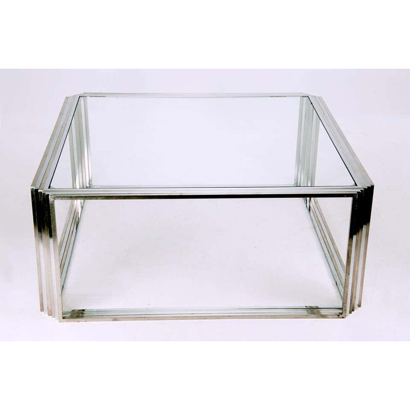 Large Vintage Coffee Table in Chrome and Brass by Romeo Rega, 1970