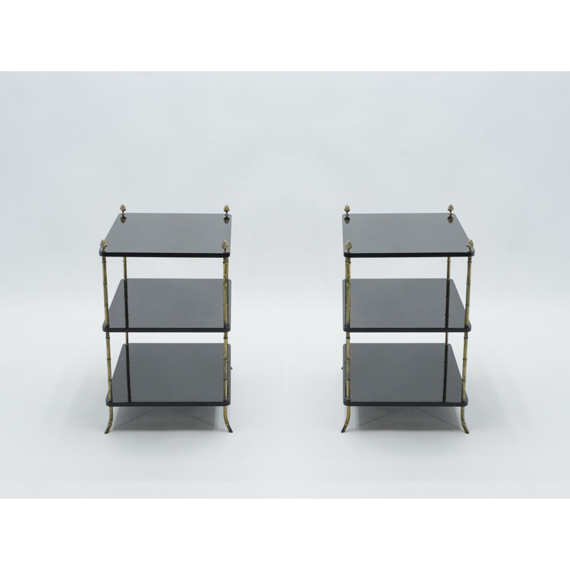 Pair of black lacquered and brass end tables by Maison Baguès 1950