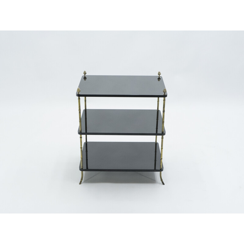 Pair of black lacquered and brass end tables by Maison Baguès 1950