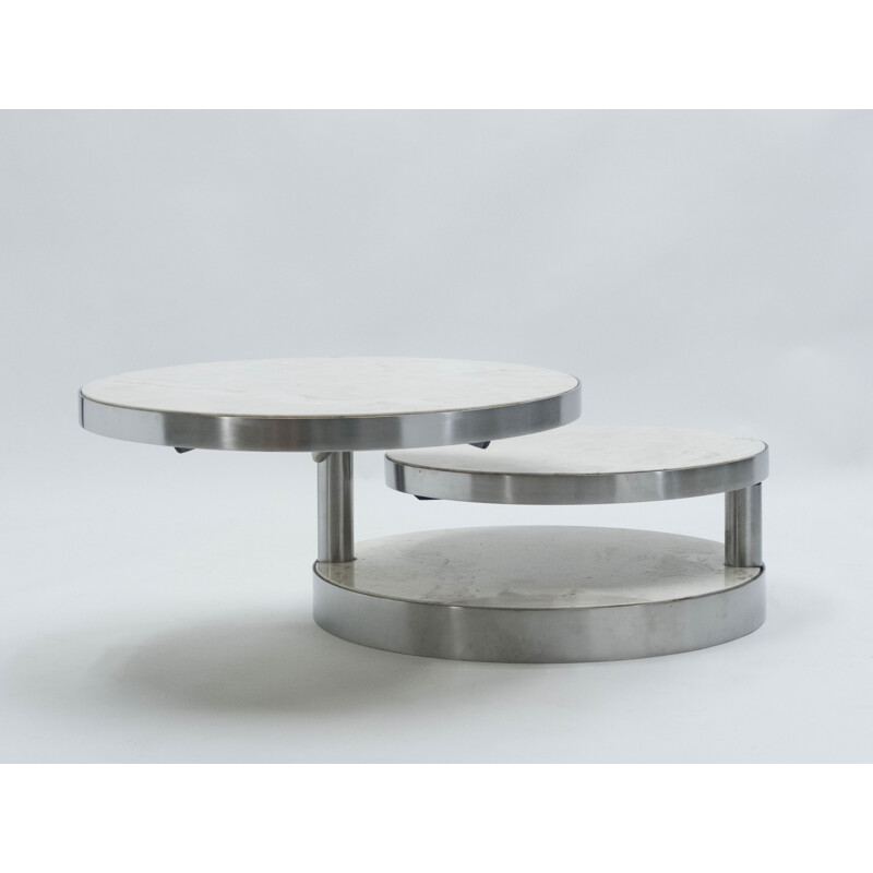 Maison Mercier 1970 marble three tiered swivel vintage coffee table