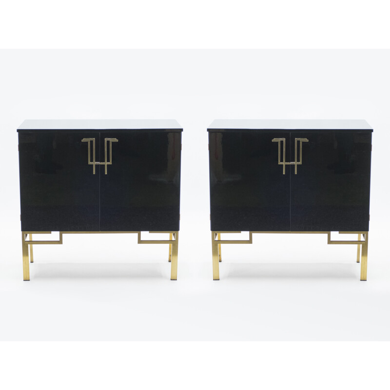 Pair of bar cabinets Guy Lefèvre brass lacquered vintage  for Maison Jansen 1970