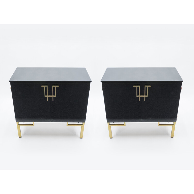 Pair of bar cabinets Guy Lefèvre brass lacquered vintage  for Maison Jansen 1970