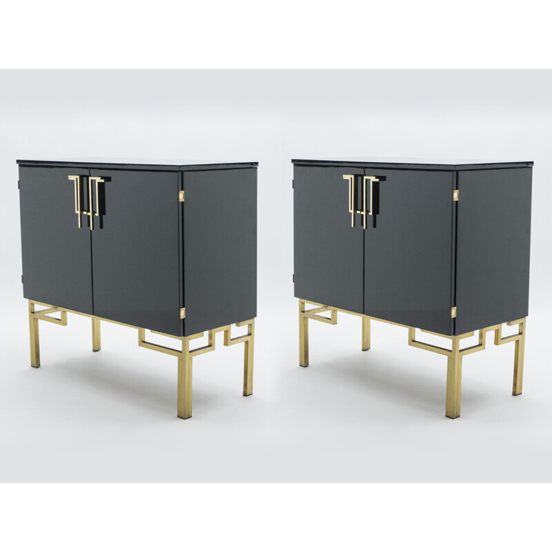 Pair of bar cabinets Guy Lefèvre brass lacquered vintage  for Maison Jansen 1970