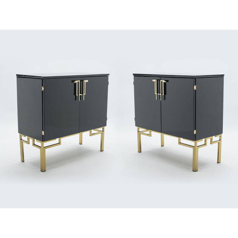 Pair of bar cabinets Guy Lefèvre brass lacquered vintage  for Maison Jansen 1970