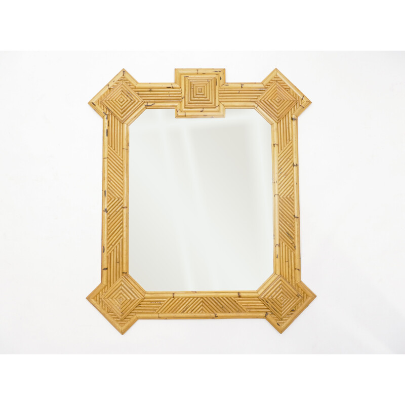 Vintage rattan bamboo mirror Maurizio Mariani for Vivai Del Sud Roma 1970s