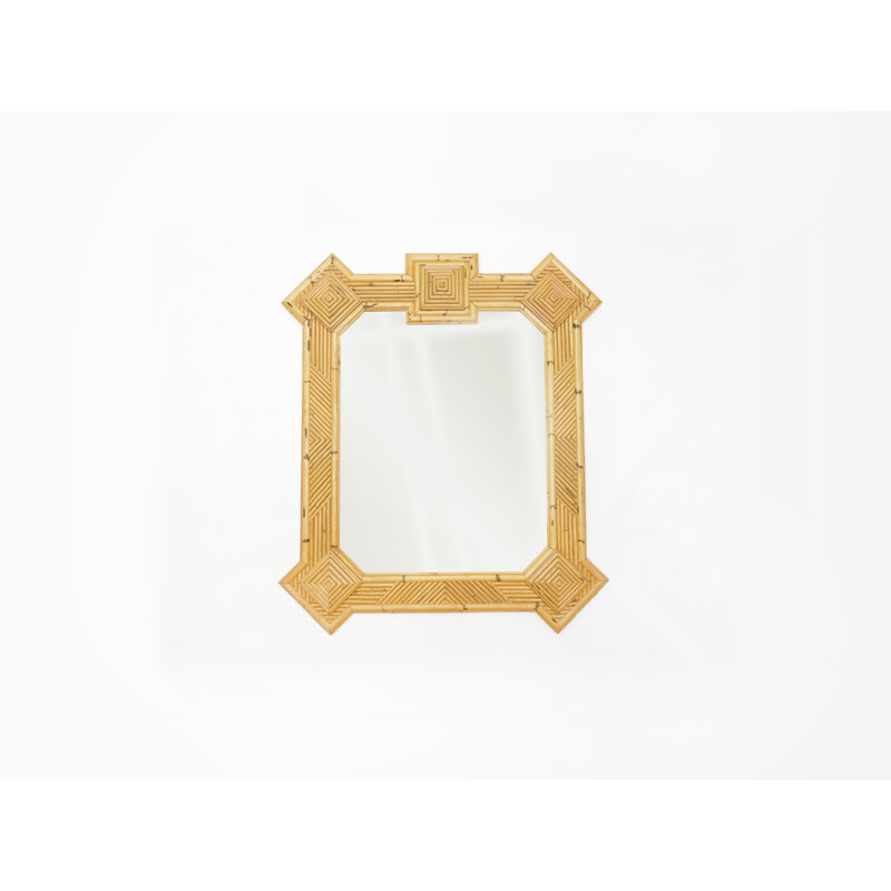 Vintage rattan bamboo mirror Maurizio Mariani for Vivai Del Sud Roma 1970s