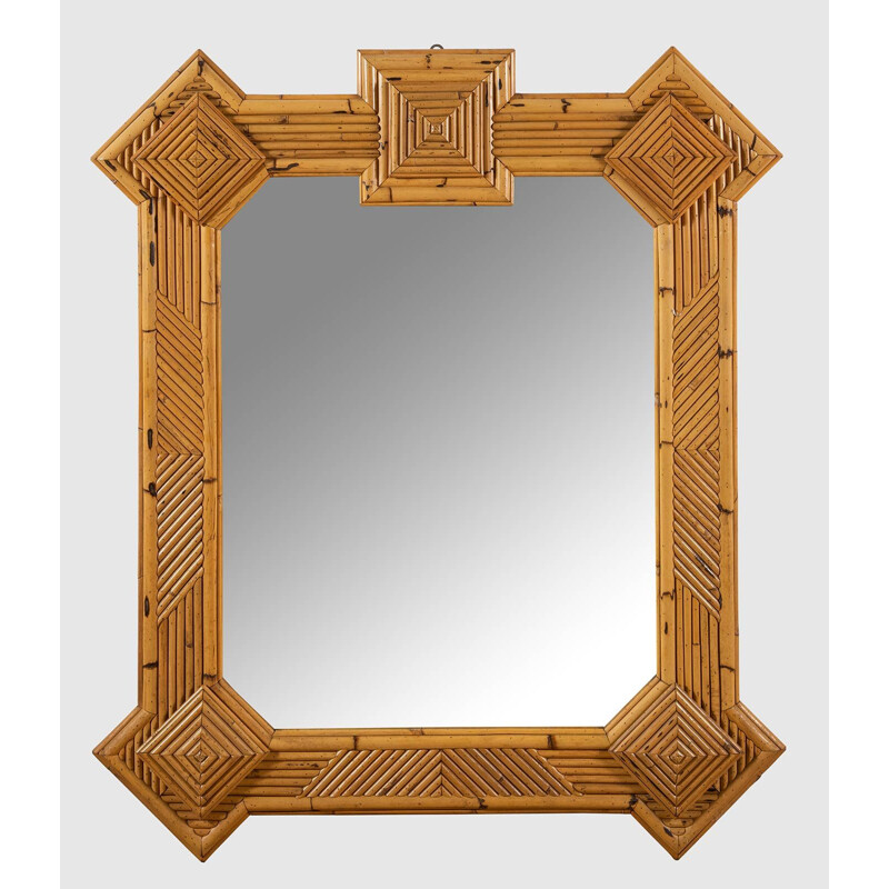 Vintage rattan bamboo mirror Maurizio Mariani for Vivai Del Sud Roma 1970s