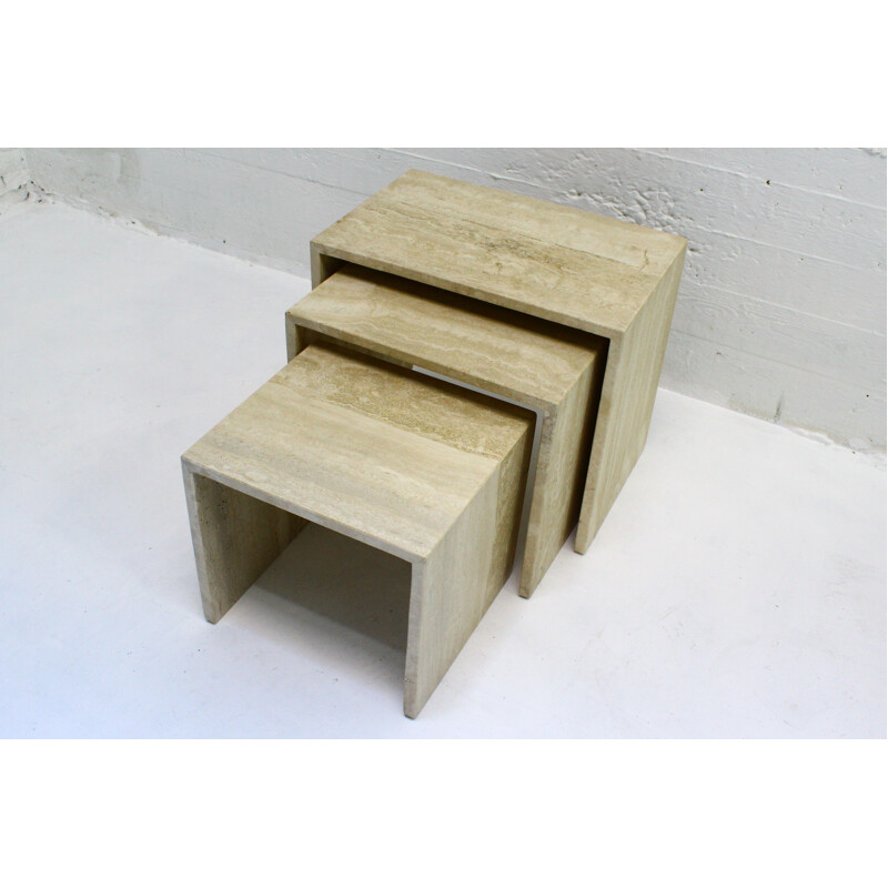 Vintage 1970 travertine nesting tables