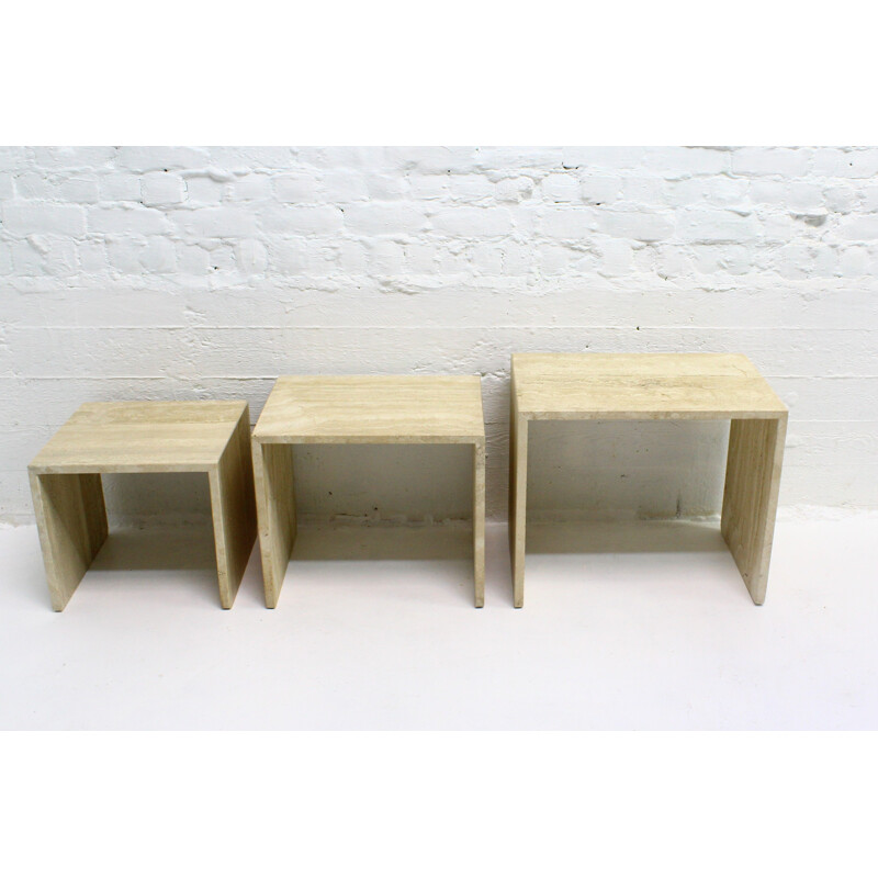 Vintage 1970 travertine nesting tables