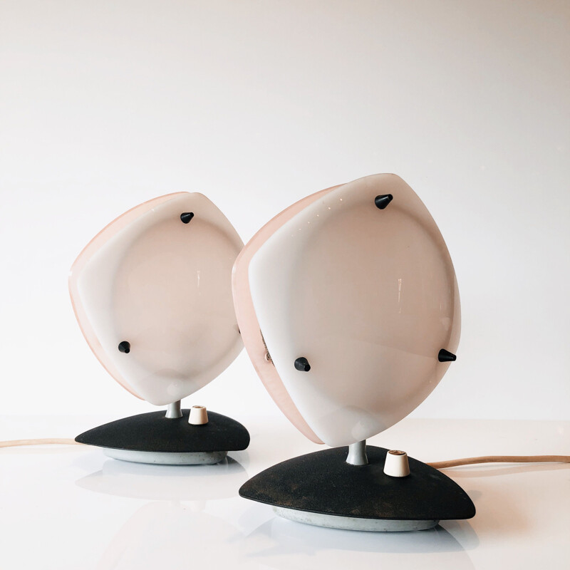 Pair of vintage Stilnovo bicolor table lamps Italy 1950