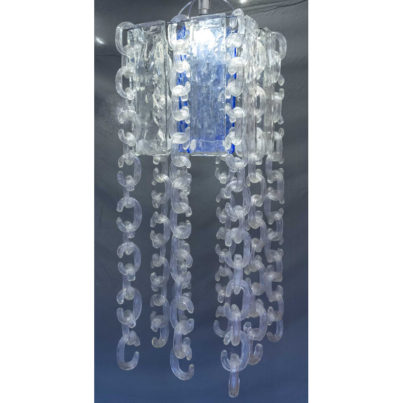 Vintage chandelier in iridescent Murano glass Fratelli Toso 1960