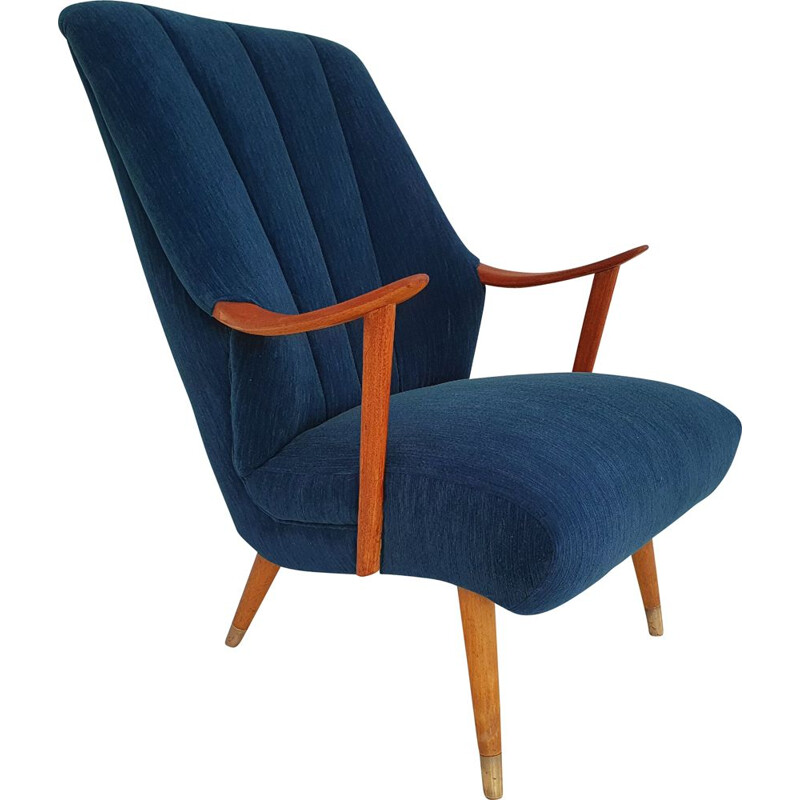 Danish vintage armchair, reupholstered, Trevira, teak wood 1970s