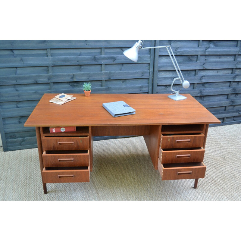 Scandinavian desk with 6 drawers - 1960s