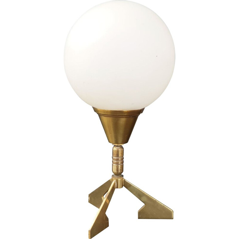 Vintage tripod lamp with gilt brass ball and socket 1950