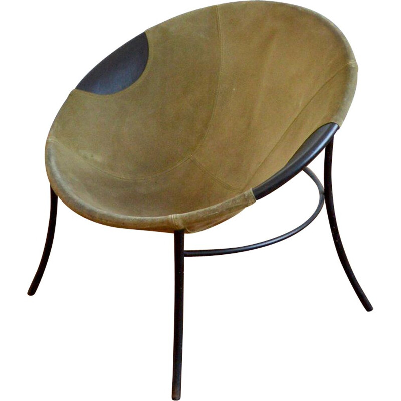 Fauteuil vintage Circle  Balloon chair en daim 1960s