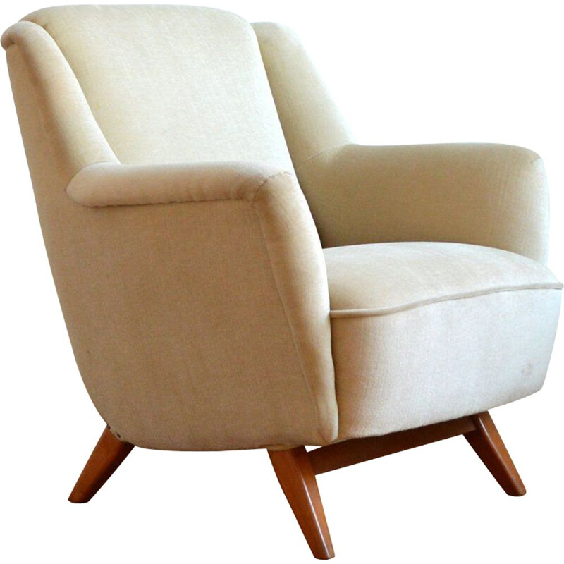 Vintage German cocktail shell armchair in beige velvet 1960 