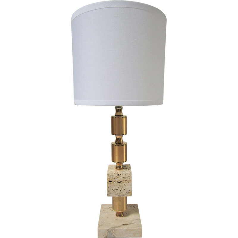 Vintage lamp in travertine and gilded steel 1970