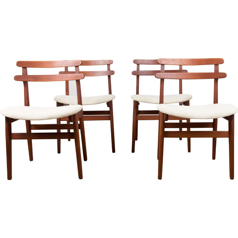 Set of 4 mid century Danish teak and fabric chairs by Poul Volther 1960