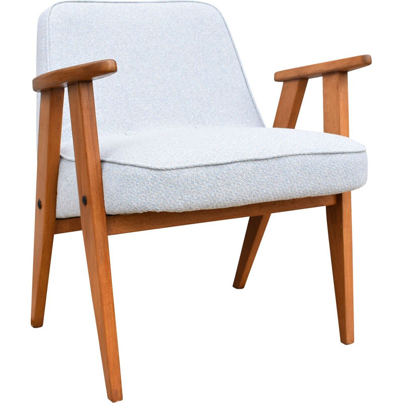 Vintage lichtblauwe fauteuil van Józef Chierowski voor lDolnoslaska Swiebodzice, Polen 1960