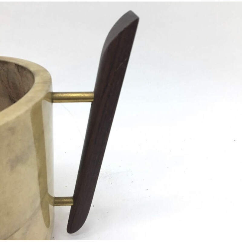 Vintage wooden pitcher and lacquered banana leaf by Aldo Tura for Macabo 1960