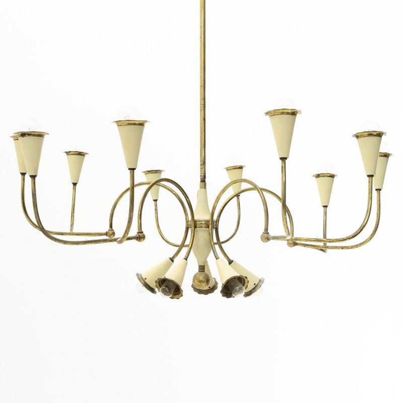 Italian vintage 14 lights  brass chandelier, 1950s