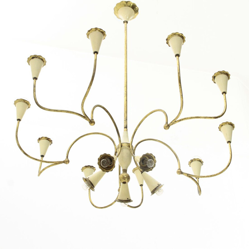 Italian vintage 14 lights  brass chandelier, 1950s