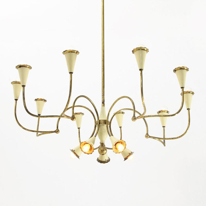 Italian vintage 14 lights  brass chandelier, 1950s