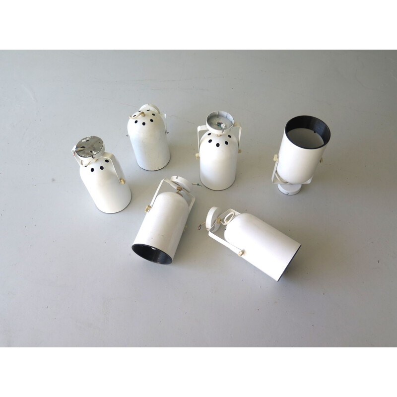 Set of 6 white metal ceiling or wall spots, 1980s