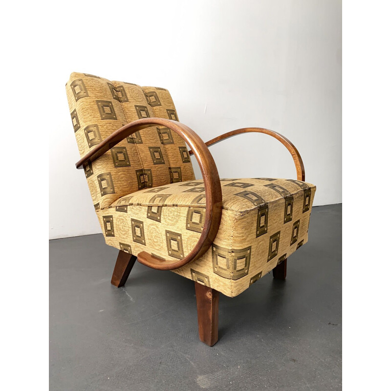 Armchair mid century by Jindrich Halabala for UP Zavody, Art Deco Reupholstered 1930s