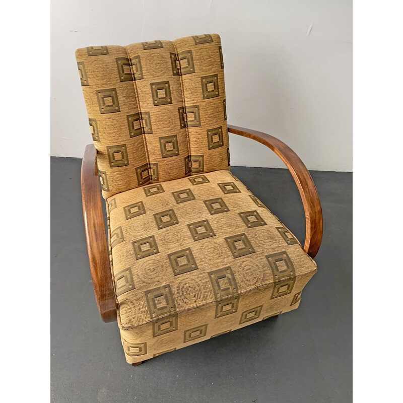 Armchair mid century by Jindrich Halabala for UP Zavody, Art Deco Reupholstered 1930s