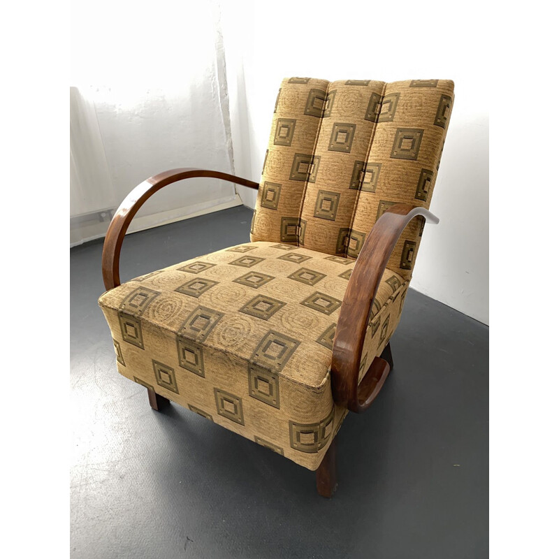 Armchair mid century by Jindrich Halabala for UP Zavody, Art Deco Reupholstered 1930s